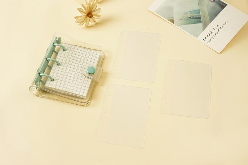 Juego de 2 mini carpetas de 3 anillos transparentes con mini bolsillos interiores de papel, cierre de cuaderno de PVC suave y transparente, carpeta