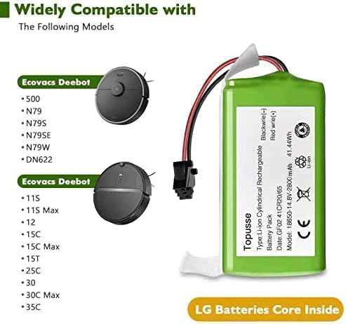 TOPUSSE Batería de repuesto Pa04 de iones de litio de 14.4 V 2800 mAh compatible con Ecovacs Deebot Vacuum N79 N79S DN622 y Eufy RoboVac 11S, 11S