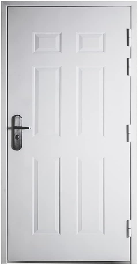 VIZ-PRO Puerta de seguridad de acero de montaje rápido con marco y herrajes, 6 paneles blancos con bisagras laterales derechos hacia afuera, losa de