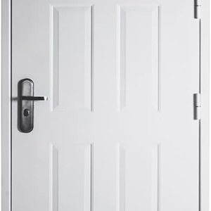 VIZ-PRO Puerta de seguridad de acero de montaje rápido con marco y herrajes, 6 paneles blancos con bisagras laterales derechos hacia afuera, losa de VIZ-PRO Puerta de seguridad de acero de montaje rápido con marco y herrajes, 6 paneles blancos con bisagras laterales derechos hacia afuera, losa de