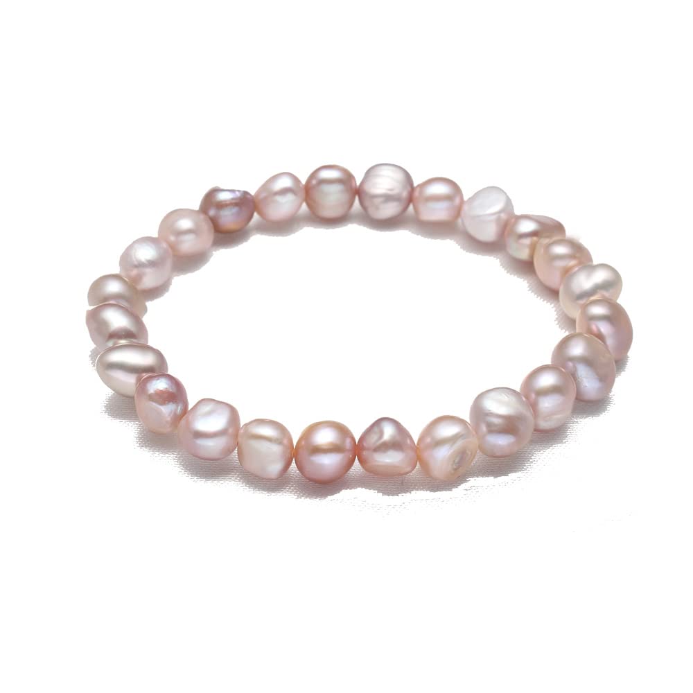 VN Jewelry Handmade Women’s Pearl Bracelet  Stretchy Beaded 8-9mm Baroque Pearl Bracelet for Ladies and Girls – Pink, Black, White, Grey, Multicolor
