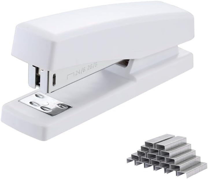Engrapadora blanca, engrapadoras de escritorio con 1000 grapas, engrapadora de oficina, capacidad de 25 hojas (blanco)