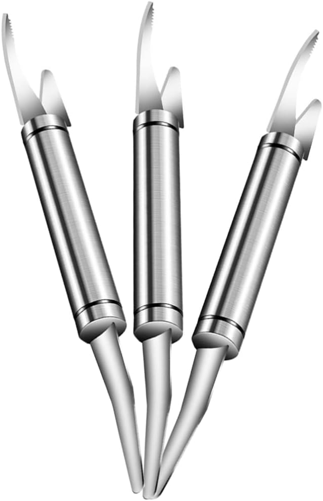 Hemoton 3 cuchillos de pescado de camarón de acero inoxidable para camarones, herramienta peladora multifunción, removedor de escamador de pescado