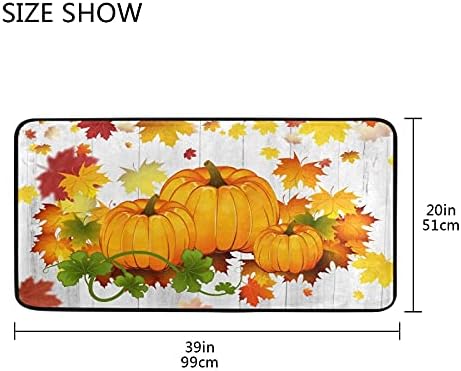 Alfombra de cocina de otoño con diseño de calabazas y hojas de Acción de Gracias, otoño, arce, textura de madera, tapete antideslizante para puerta