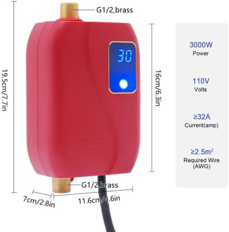 Mini calentador de agua instantáneo eléctrico 3000 W 110 V sin tanque calentador de agua caliente con pantalla digital LCD para grifo de lavado de