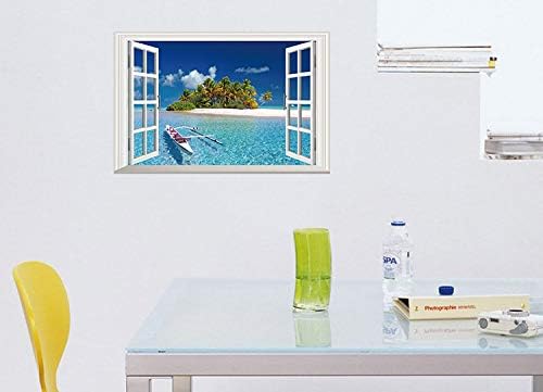 Calcomanías 3D falsas para ventanas, para pared, barco, en el mar, palmera, marco, decoración de ventana, extraíble, autoadhesiva, vinilo,