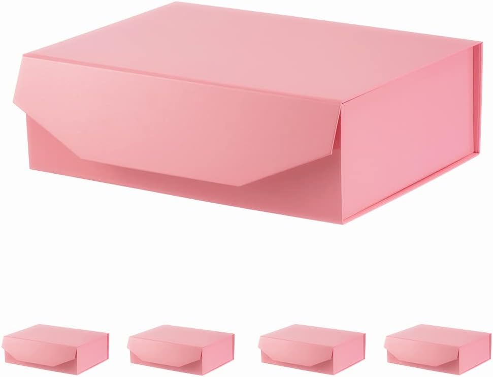 5 cajas de regalo grandes rosas con tapa de 13 x 9 x 4 pulgadas, cajas de propuesta de dama de honor, caja de regalo plegable dura con cierre