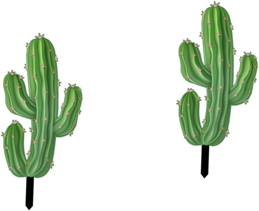 VILLCASE 2 piezas de cactus decoración de jardín decoración de cactus decoración de puerta exterior jardín estacas carteles cactus patio adorno