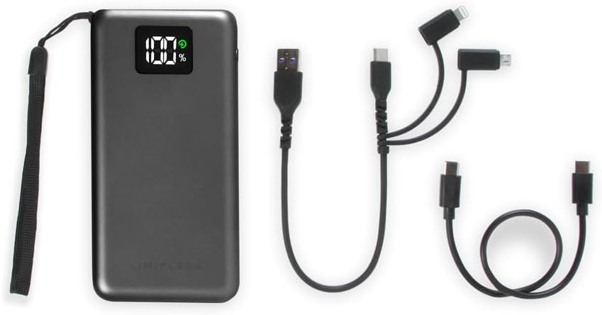 Limitless TotalBoost – Banco de energía portátil de 10,000 mAh con puerto de entrega de energía tipo C de 20 W, puertos USB de carga rápida de 20 W,