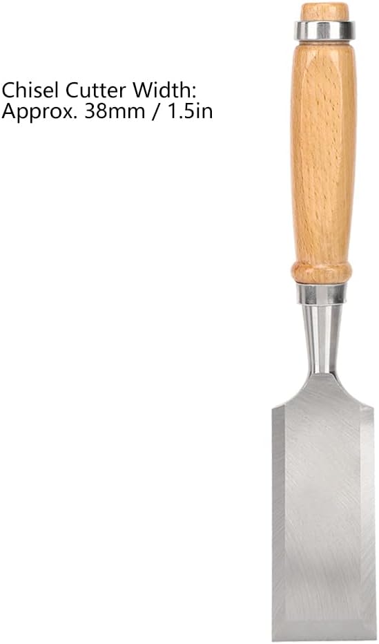 Herramienta de cincel de madera, cincel de madera para carpintería, CR V 1.496 in borde biselado cincel de madera de hoja afilada con mango de