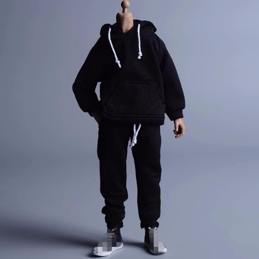 Ropa masculina a escala 112, sudadera con capucha para hombre, pantalones, ropa para figura de acción masculina de 6 pulgadas, muñeca (color negro)