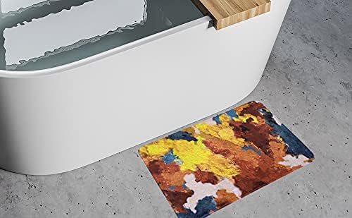 LIVILAN Alfombras de baño abstractas de color amarillo, con pintura al óleo, antideslizantes, ultra suaves y absorbentes de agua, alfombra de baño