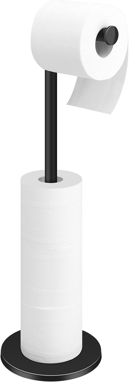 TACGEA Soporte para papel higiénico, soporte para rollo de papel higiénico de baño, acero inoxidable, almacenamiento para 4 rollos de papel, negro