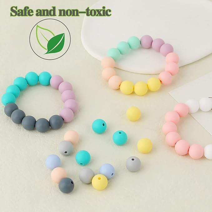 100 cuentas redondas de silicona de 0.59 pulgadas, cuentas de manualidades para llavero, pulseras, collares, joyería, juego de 10 colores (shense)