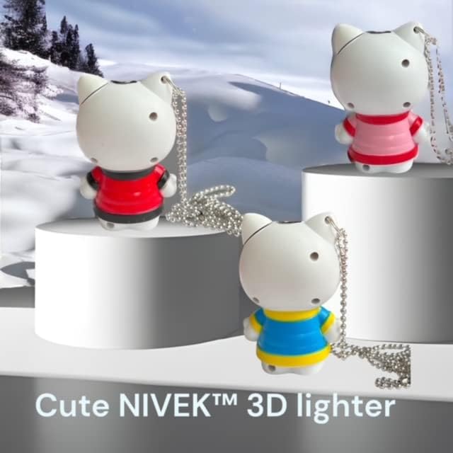NIVEK Kitty – Encendedor 3D con llama rosa, encendedor Kawaii, gato, KT, anime, Y2K, cadena colgante desmontable (rojo)