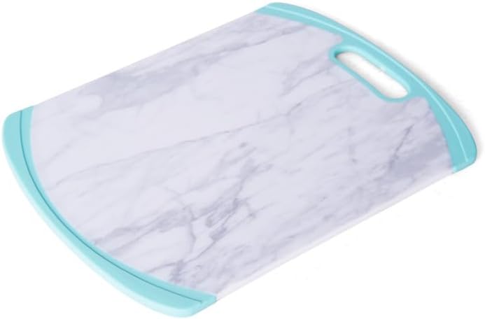 Farberware Tabla de cortar de plástico con bordes antideslizantes aguamarina y elegante patrón de mármol. Lavavajillas esencial para el uso diario,