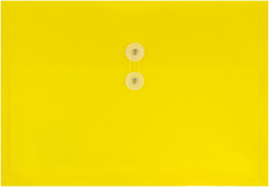 Fundas de plástico con cierre de botón y cordel para guardar documentos (12 fundas de tamaño carta), de JAM Paper, Amarillo
