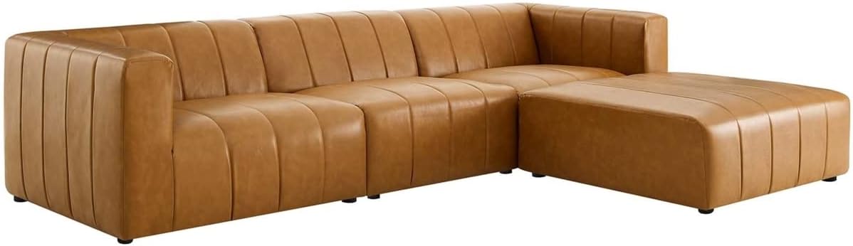 Modway Bartlett Channel – Sofá modular de cuero vegano copetudo de 4 piezas en color marrón