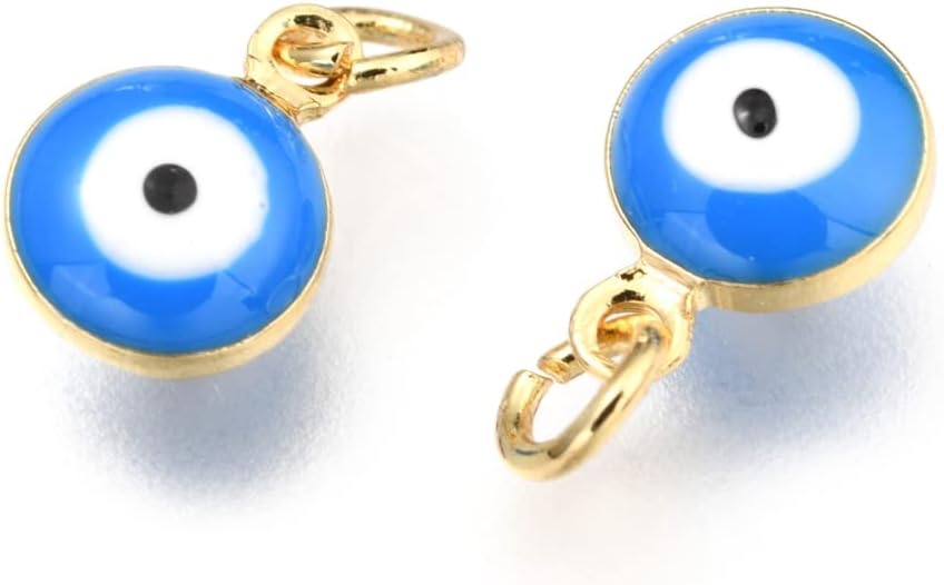 DanLingJewelry 50 pcs Random Colors Evil Eye Charms Double-Sided Evil Eye Pendant Charm Colorful Enamel Eye Charm for Jewelry Making