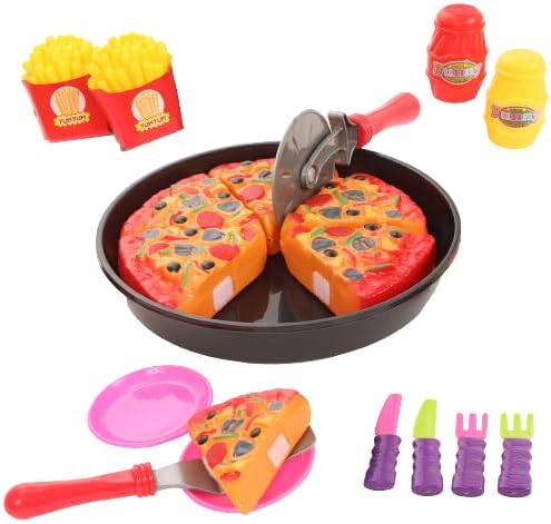 IQ Toys Juego de fiesta de pizza, juego completo de corte y servicio de pizza de simulación, 19 piezas