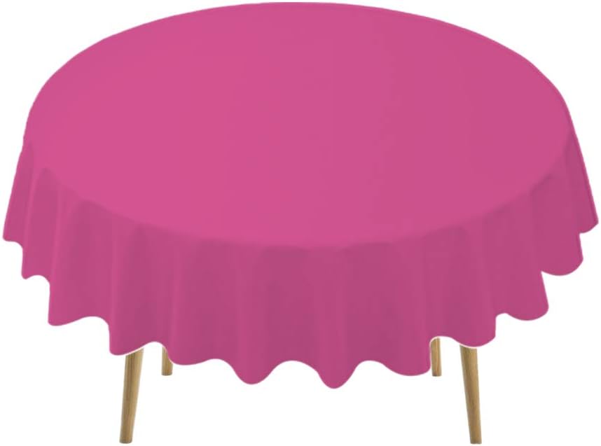 PARTY ULYJA Paquete de 2 manteles de plástico color rosa intenso, desechables, color fucsia de 84 pulgadas, círculos de 84 pulgadas, color magenta,