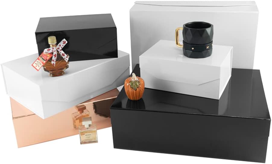 2 cajas de regalo grandes negras con tapa de 13 x 9 x 4 pulgadas, caja de propuesta de dama de honor, caja de regalo plegable dura con cierre
