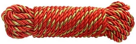 Cuerda de seda suave trenzada sólida, 32.8 ft, duradera y fuerte, cuerda multiusos para hilo (rojo con dorado metálico)