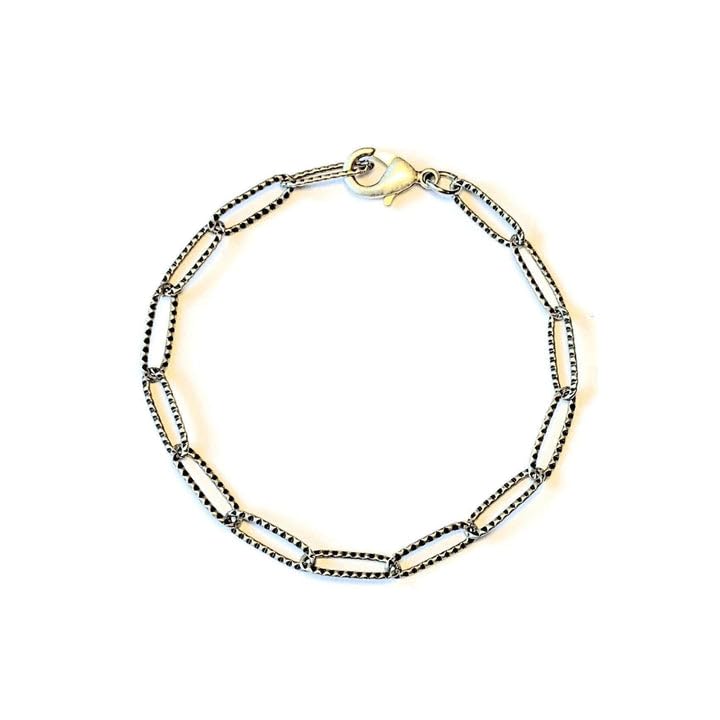 Antique Silver Textured Paperclip Link Charm Bracelet Base – D.I.Y. – BUILD YOUR CHARM BRACELET! (XX- Small – 5.75 inch)