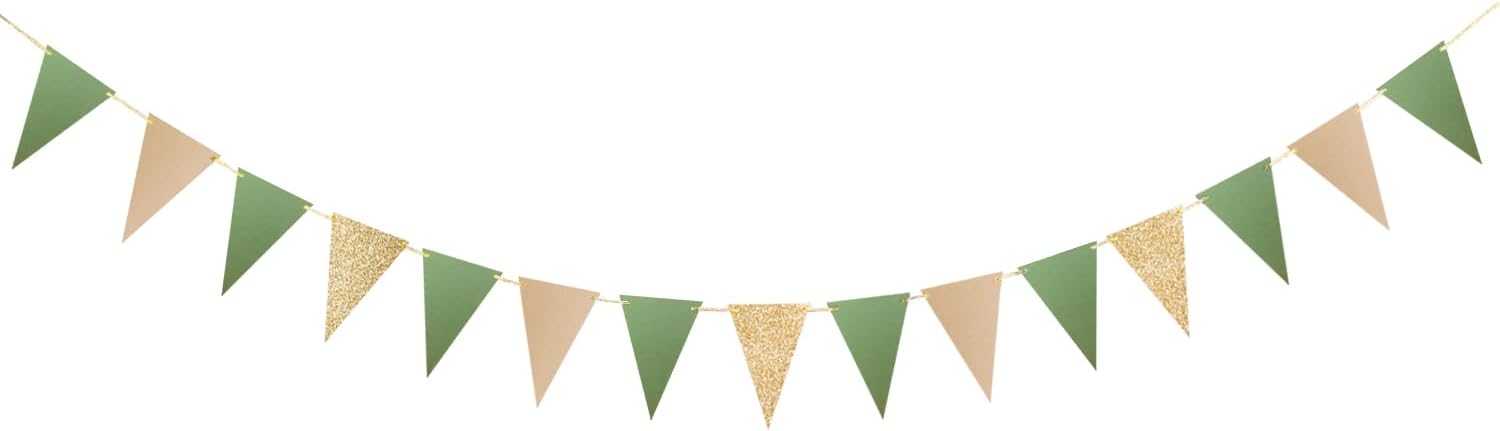 Cartel de papel con purpurina dorada y verde triangular, suministros de decoración de fiesta, letreros para cumpleaños, guardería, aniversario, Año