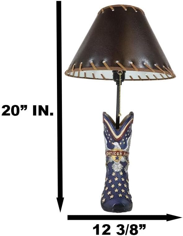 Ebros Gift Banderín patriótico de piel sintética con diseño de águila calva y bandera americana, bota vaquera, pintada a mano, lámpara de mesa de