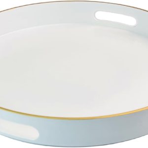 Bandeja decorativa blanca, bandeja para servir con asas, bandeja decorativa redonda para mesa auxiliar, bandeja de plástico de 13 pulgadas para Bandeja decorativa blanca, bandeja para servir con asas, bandeja decorativa redonda para mesa auxiliar, bandeja de plástico de 13 pulgadas para