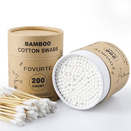 FOVURTE Hisopos de algodón natural, 400 unidades, espiralredondo, hisopo de algodón de bambú de bambú orgánico para limpieza de orejas, niños y bebés