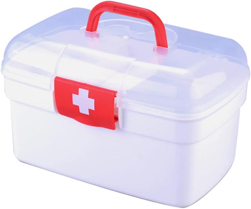 Caja médica, Caja vacía transparente de primeros auxilios con mango portátil, caja de almacenamiento de doble capa caja de píldoras de plástico