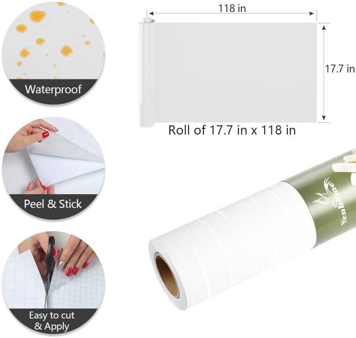YENHOME Papel de contacto blanco puro para despegar y pegar de 17.7 x 118 pulgadas, papel tapiz texturizado de tela de pasto, papel adhesivo