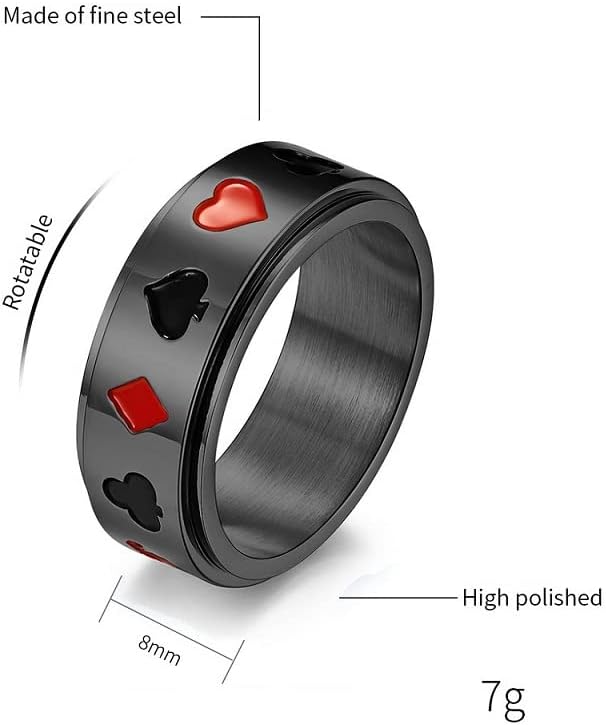 Anillo giratorio de póquer para hombres y mujeres de titanio de acero inoxidable con ases de pala, cartas de juego giratorias, anillos para aliviar