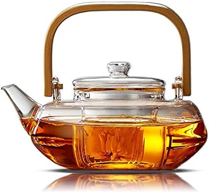 Tetera de vidrio de 27.1fl oz con infusor de vidrio, tetera con colador para té suelto, segura en estufa, tetera con mango de bambú (27.1fl oz28 oz)