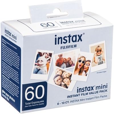 Fujifilm INSTAX Mini EVO Hybrid Instant Camera (negro) Bundle, incluye 60 mini película INSTAX (60 exposiciones), tarjeta de memoria SanDisk 32GB