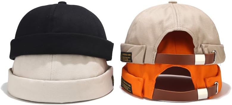 Winmany Unisex Mujeres Hombres Skullcap Sailor Cap Rolled Cuff Retro Brimless Beanie Hat