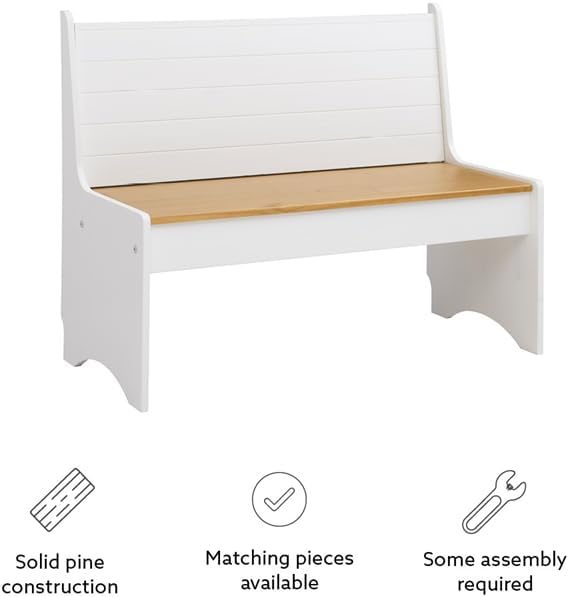 Linon Delk – Banco grande de madera con respaldo de 2 tonos, color miel y blanco