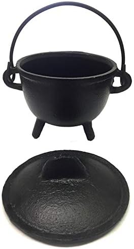 New Age Imports, Inc. Caldero de hierro fundido con asa y tapa, ideal para manchas, quemar incienso, fines rituales, decoración, decoración de
