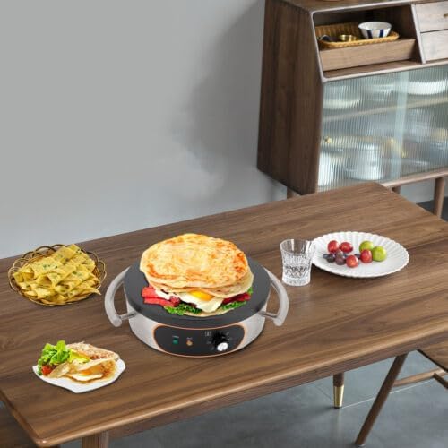 Fabricante de crepes eléctrico de 16 pulgadas para crepes antiadherente, sartén única, parrilla de crepé comercial, ajustes de temperatura