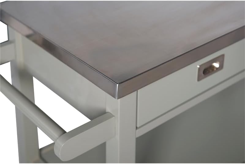 Riverbay Furniture Carrito de isla de cocina de microondas con tapa de acero inoxidable de madera de pino en gris