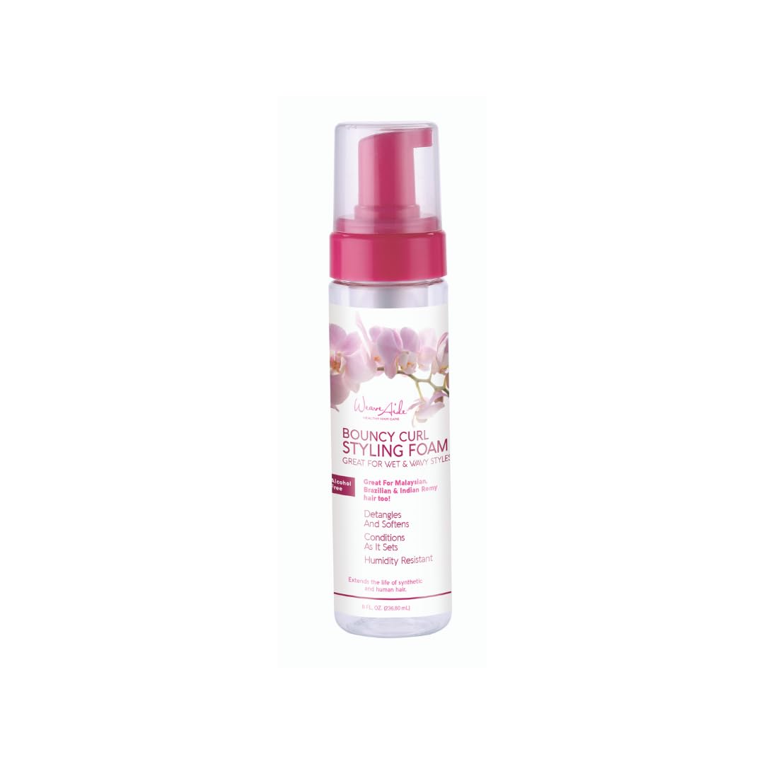 Weave Aide Bouncy Curl Styling FoamMousse 8 oz. Control de encrespamiento, mousse para el cabello, mousse de rizos para definición de cabello