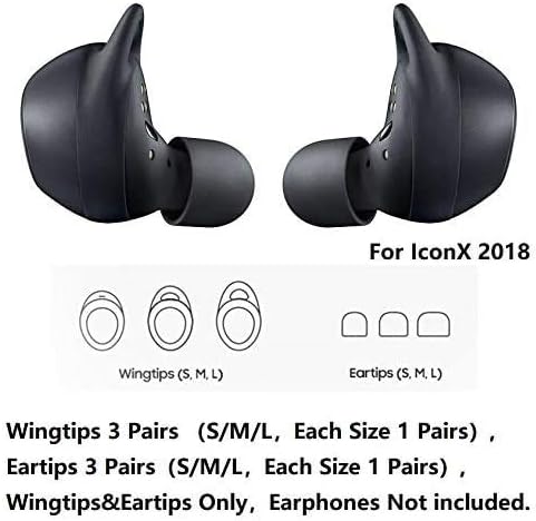 Zotech 6 pares de almohadillas de silicona para las orejas y ganchos SML para Samsung Gear IconX (edición 2018) SM-R140 (negro)