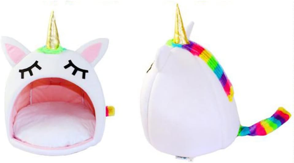 Hemobllo Cama para animales pequeños, cama suave y cálida para mascotas para invierno, linda tienda de campaña de unicornio, perro, gato, cama para