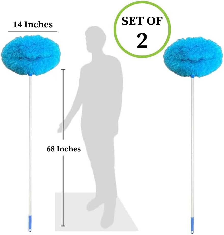 Evelots Paquete de 2 cepillos limpiadores de microfibra con alcance de hasta 12 pies, color azul