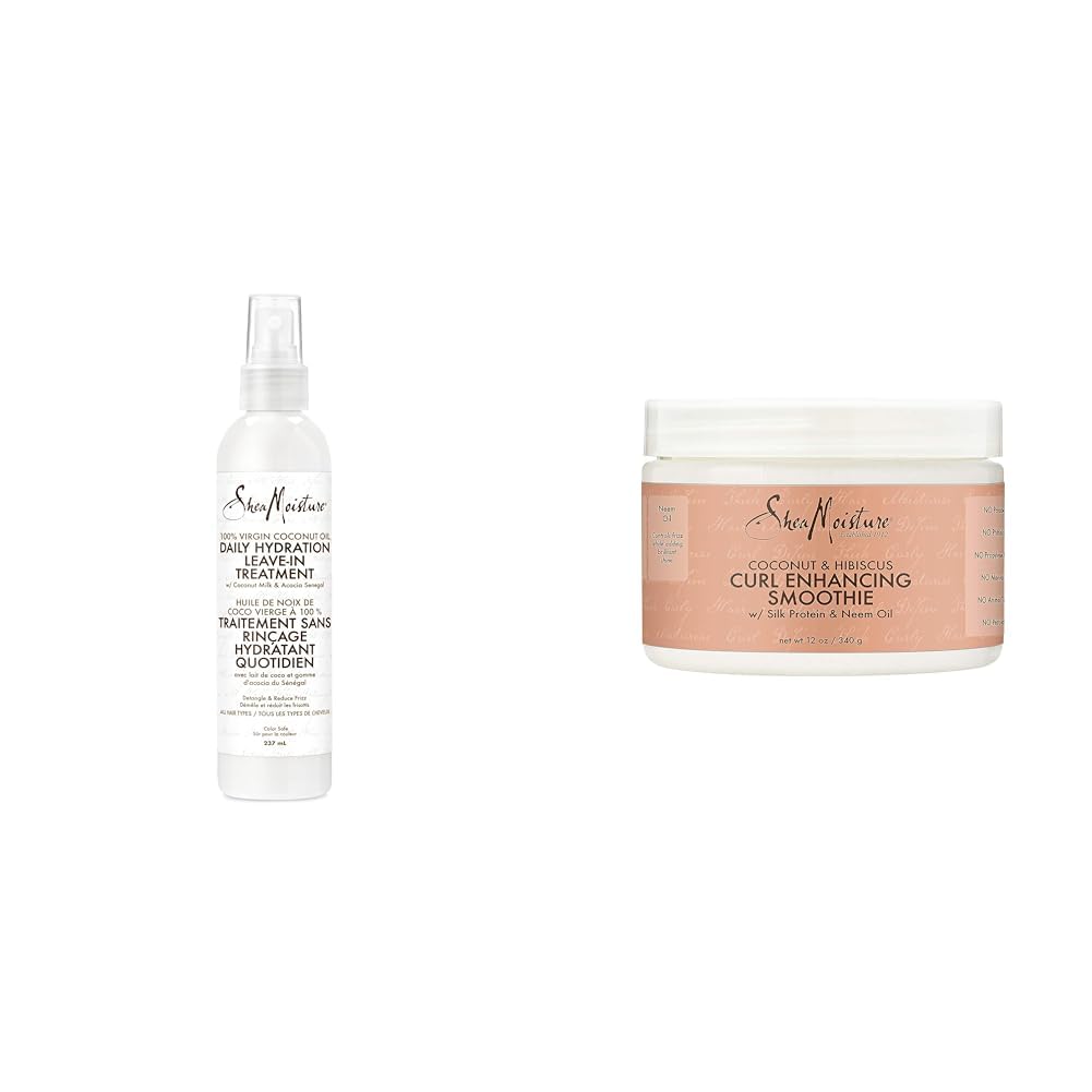 SheaMoisture Tratamiento acondicionador sin enjuague para todo tipo de cabello, aceite de coco 100% extra virgen y crema para mejorar los rizos de