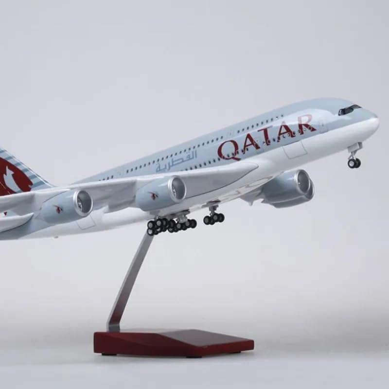 Modelo grande de avión Qatar A380 a escala 1160, aviones de 19.9 in, aviones de resina plástica para colección o regalo (blanco, sin luz)
