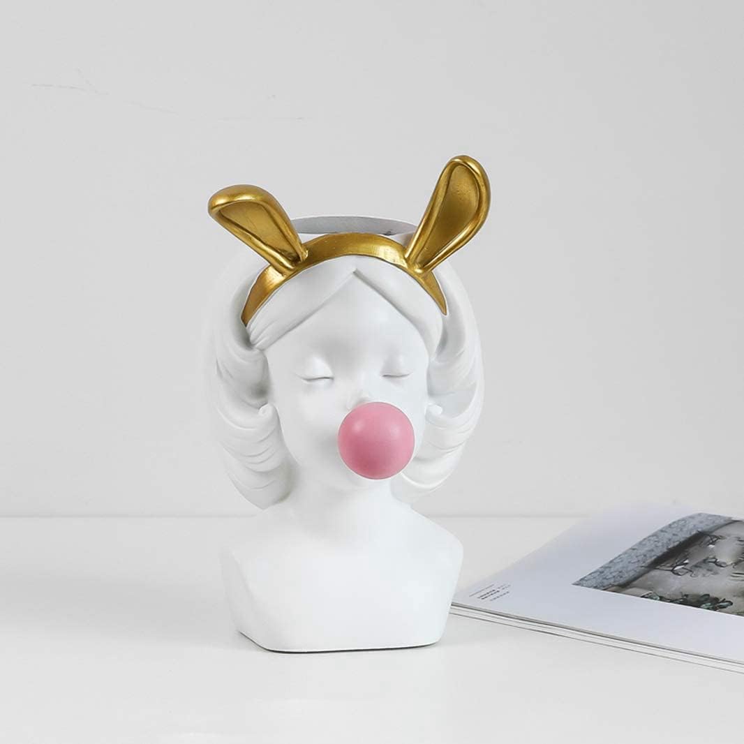 Pequeño florero de resina nórdica linda chica chicle estatua figura suculenta planta maceta moderna decoración del hogar soporte para bolígrafo