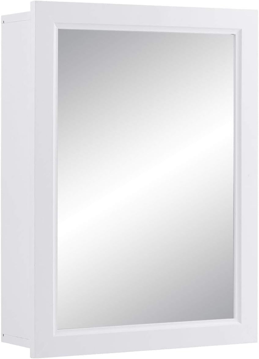 GOFLAME Botiquín de baño, armario de almacenamiento con espejo de montaje en pared con una sola puerta y estante ajustable, organizador de madera